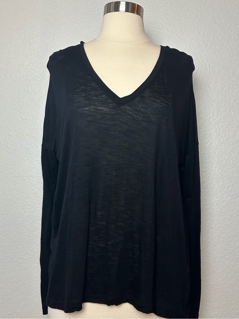 Madewell T-Shirt Women's S Black V Neck Hi Lo Burn Out Stretch Relax Fit Tunic